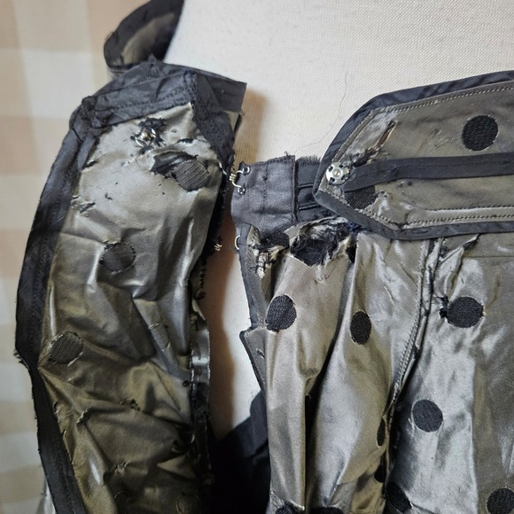 Antique Victorian 1870s Black Silver Silk Taffeta 2 Piece Day Dress Corset M - Picture 12 of 16